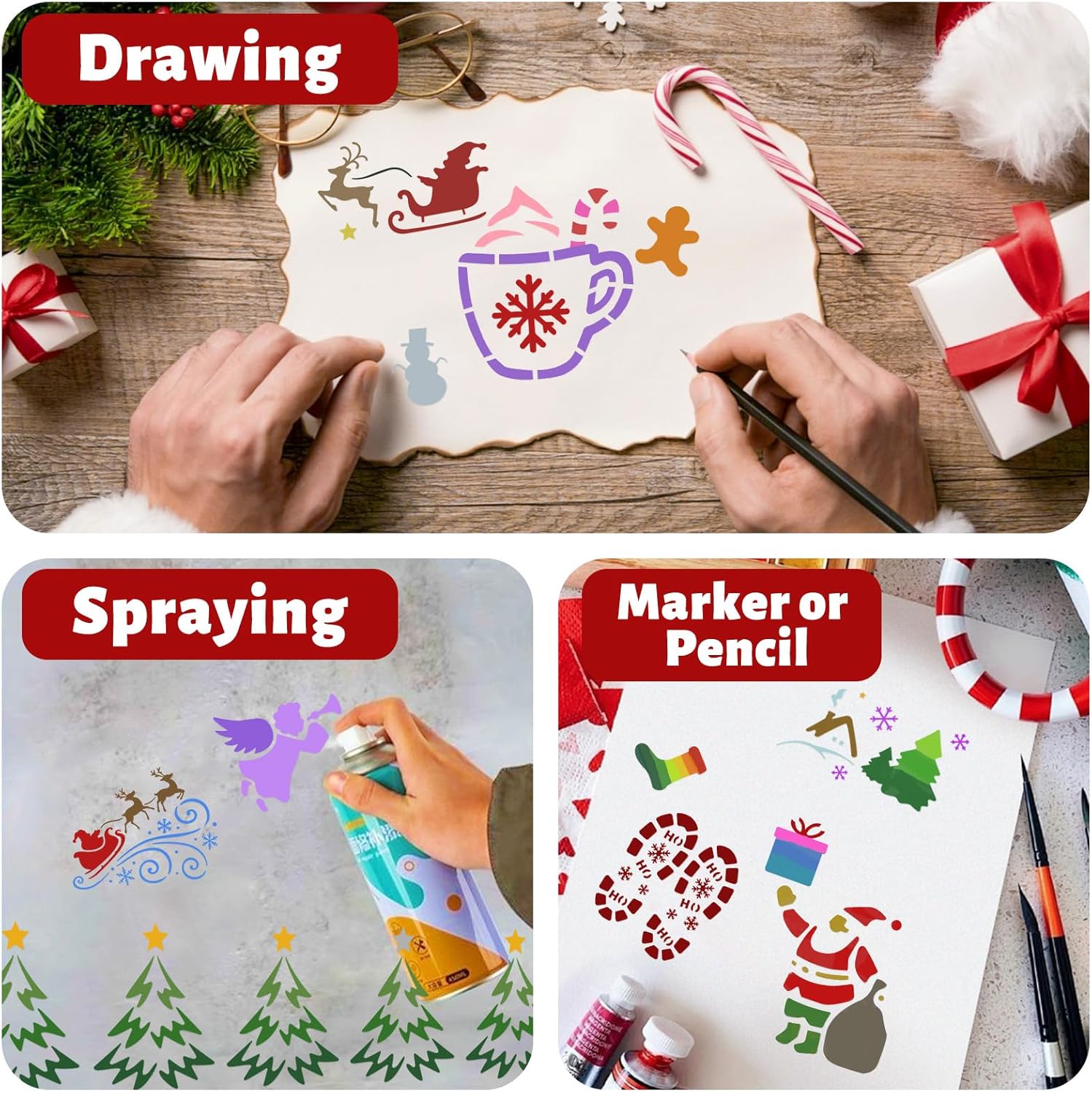 Skiennix 72 PCS Christmas Stencils - Reusable Holiday Painting Templates for Wood, Glass & Fabric Decor