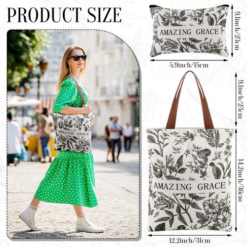 SilTriangle 2 Pcs Christian Tote Bag for Women Gift Canvas Bible Verse Tote Religious Teacher Church Scripture Faith Bags(Amazing Grace)