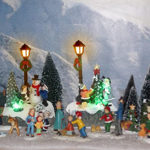 Karenhi Christmas Village Set - 2 Pcs Snowman & Santa Figurines with LED Lights | Rustic Tabletop Decor