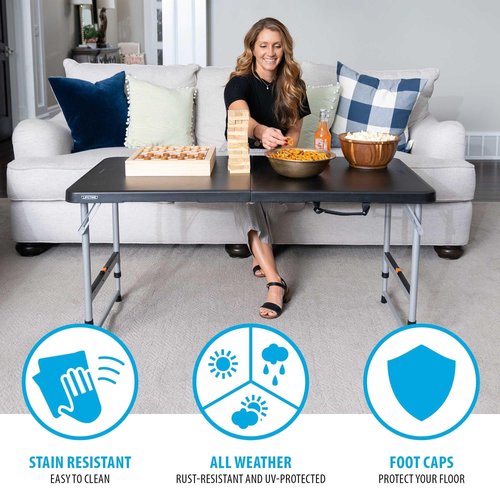 Lifetime Fold-in-Half Adjustable Folding Table, 4-Foot