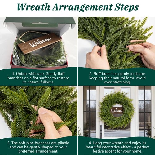 26 Inch Winter Wreaths for Front Door: Large Real Touch Norfolk Pine Wreath with Welcome Sign - Christmas Artificial Green Wreath for Farmhouse Porch Windows Wall Table Indoor Outdoor Home Decor