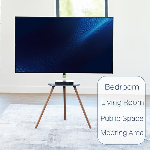 VIVO Artistic Easel 43 to 65 inch LED LCD Screen, Studio TV Display Stand, TV Mount with Swivel and Storage Shelf, Tripod Base, Black Bracket, Dark Walnut Legs, STAND-TV65A-S