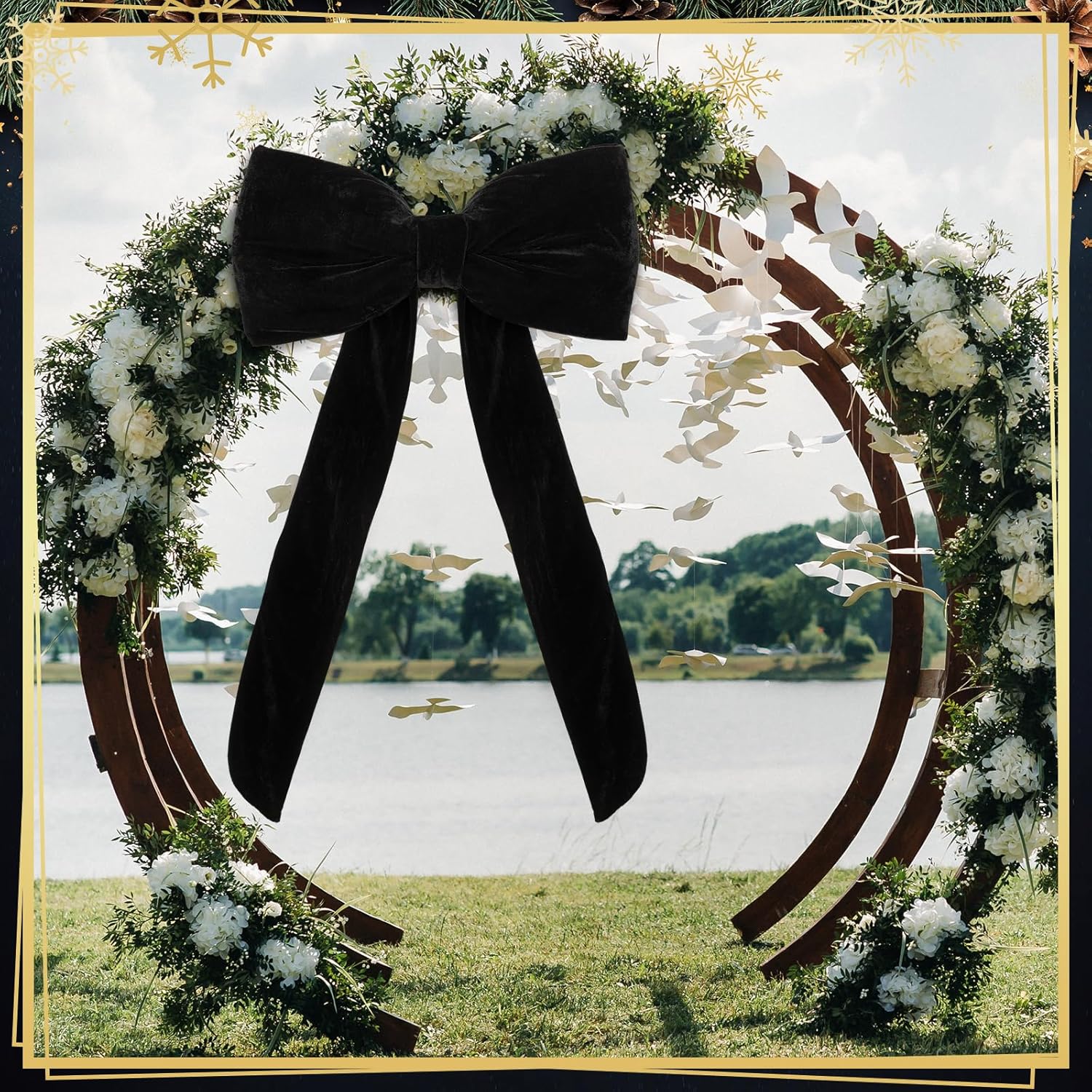 Suncalla Large Black Velvet Bow - 42 x 27 Inch Wedding & Party Decoration | Elegant Backdrop Decor
