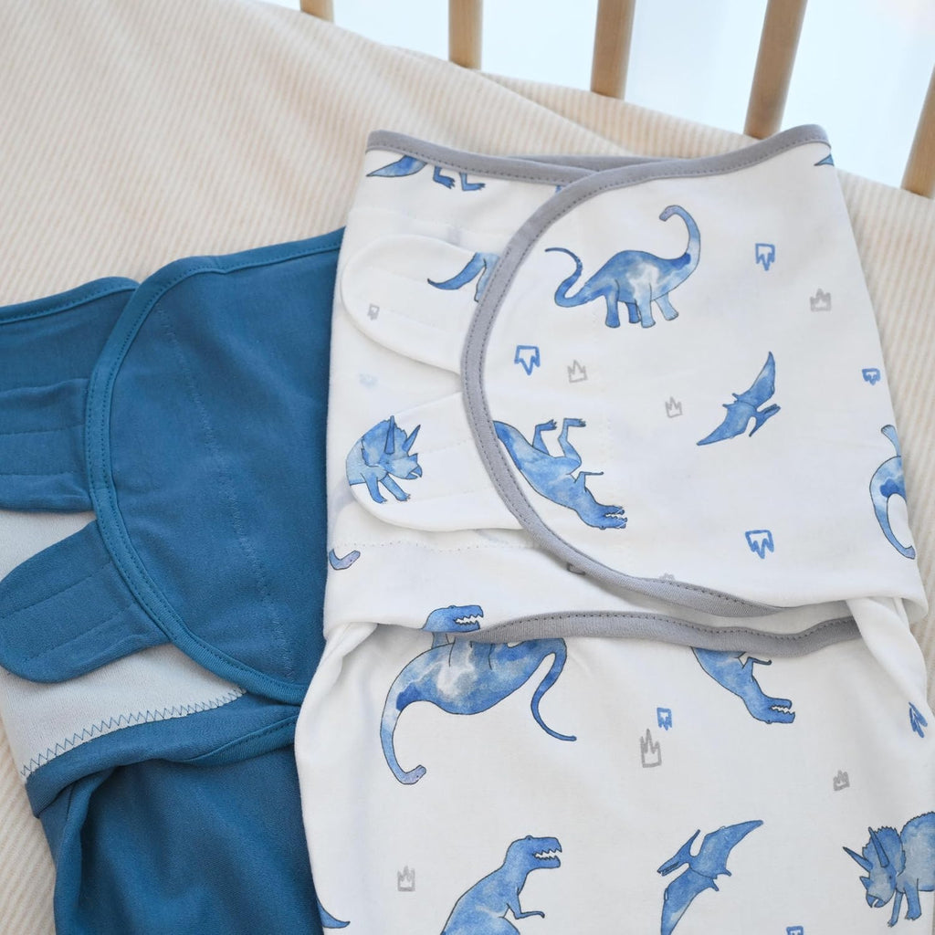 Skiennix Baby Swaddles - Organic Cotton Sleep Sack for Newborns | Soft & Snug 0-3 Months, 2-Pack Blue Dinosaur