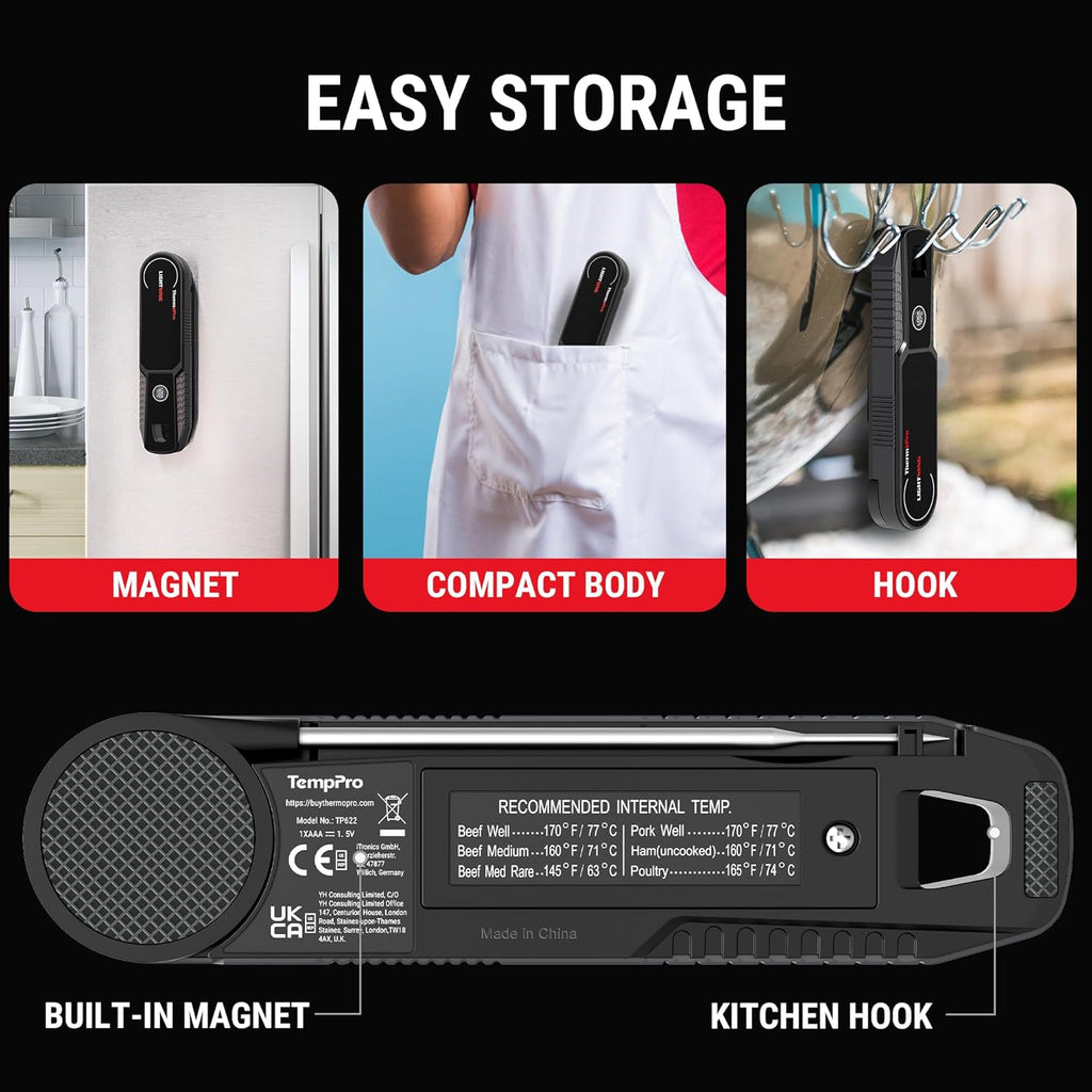 TempPro Instant Read Meat Thermometer - 0.5 Sec Read Time, 180° Rotating Display, IP67 Waterproof for BBQ & Grilling