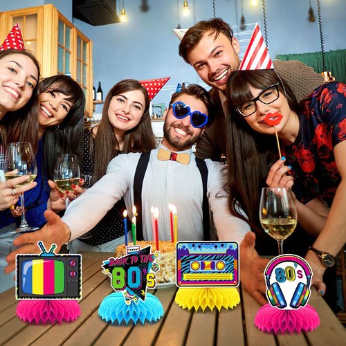 DTOFOOT 10 Pcs 80s Party Decorations, 1980s Table Honeycomb Centerpieces Back to the 80s Decor for Retro Party Photo Props Birthday Wedding Anniversary Favors Supplies