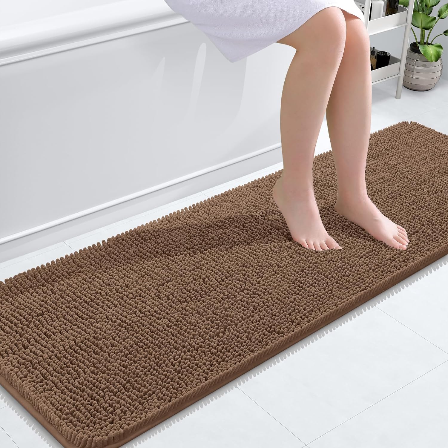 OLANLY Bathroom Runner Rugs - Extra Soft Chenille Bath Mats | 59x20, Quick Dry, Machine Washable, Mocha