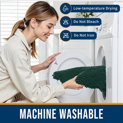 watthourhome Chenille Bathroom Rug Extra Soft Absorbent Quick Dry Machine Washable Non-Slip Bath Mat for Tub Shower and Bathroom Floor Plush Shaggy Home Decor 24"x16" Green