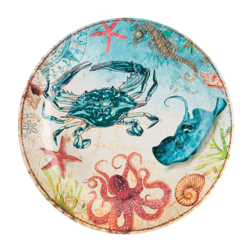 Supreme Housewares 16-Piece Melamine Dinnerware Set, Includes Dinner Plates, Salad Plates, Dessert Plates, Bowls, Service for 4. (Crab)