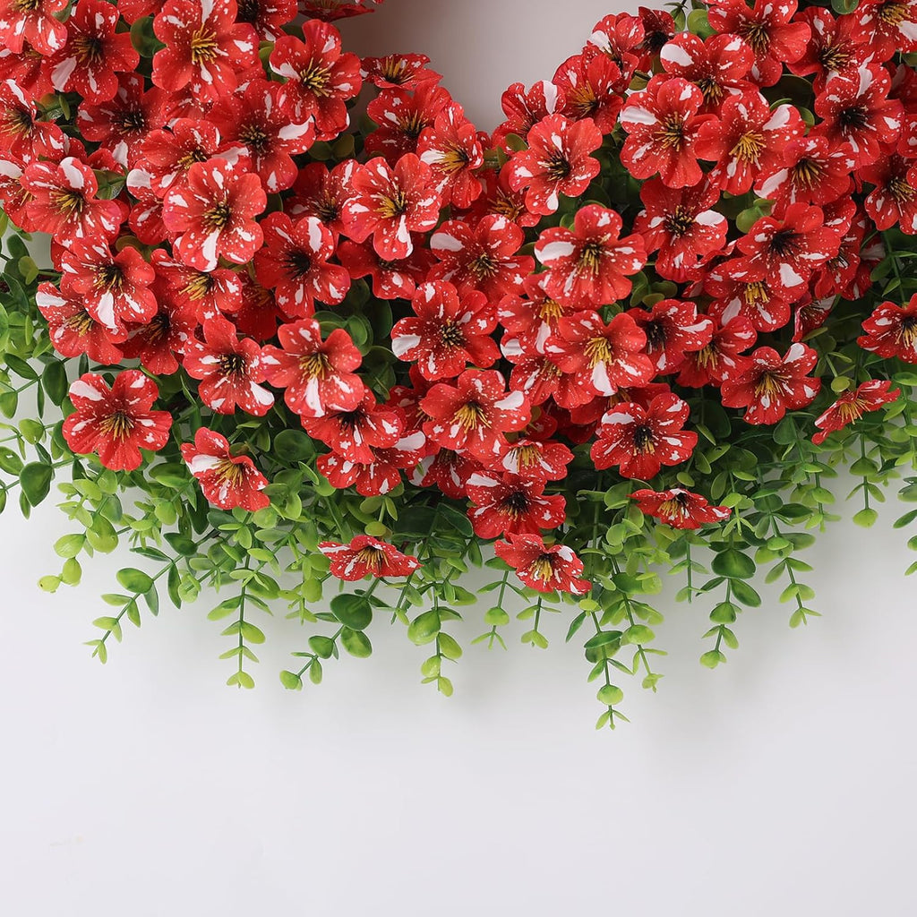 Starry Sky Morning Glory Wreath by 26" - Faux Eucalyptus & Flower Decor for Spring/Summer | Red