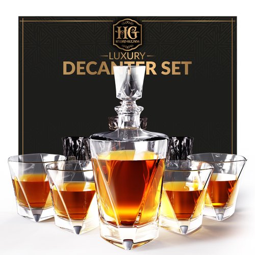 Whiskey Decanter Set for Men with 4 Glasses For Whisky, Bourbon, Rum, Scotch, Crystal Clear Decanter Sets - Whiskey Gifts for Men Dad Him