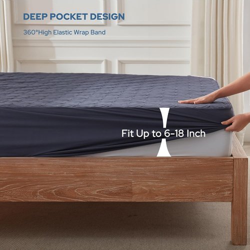 BEDLORE Waterproof Mattress Protector - King Size Soft Mattress Pad with Deep Pocket (Navy Blue)