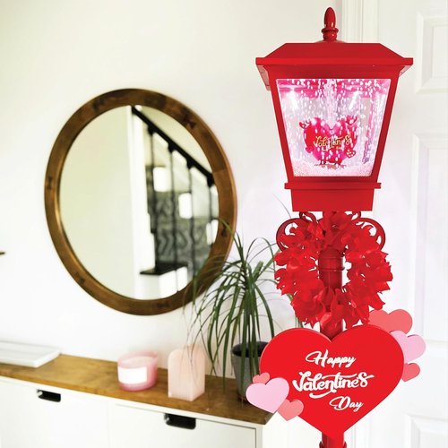 Fraser Hill Farm 70-Inch Musical Valentine's Day Street Lamp | Festive Red Lantern with Lights & Sound