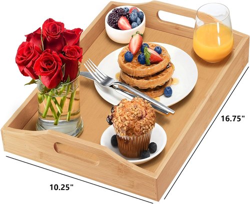 Home It Bamboo Ottoman Tray - Large Handles for Easy Serving | Perfect for Coffee Table, Breakfast, or Parties