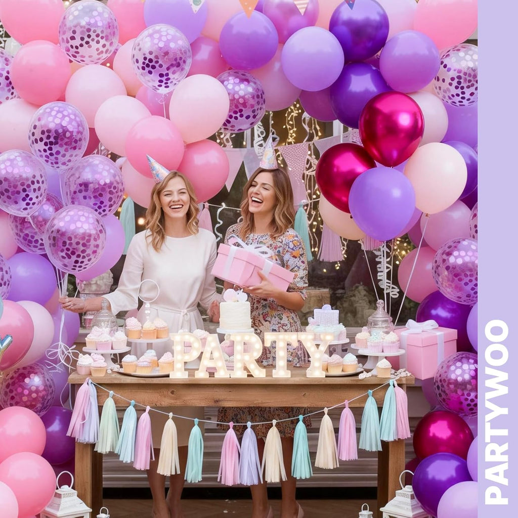 PartyWoo 66pcs Pink & Purple Balloons - 12 Inch Pastel Metallic & Confetti for Baby Shower & Birthday Decor