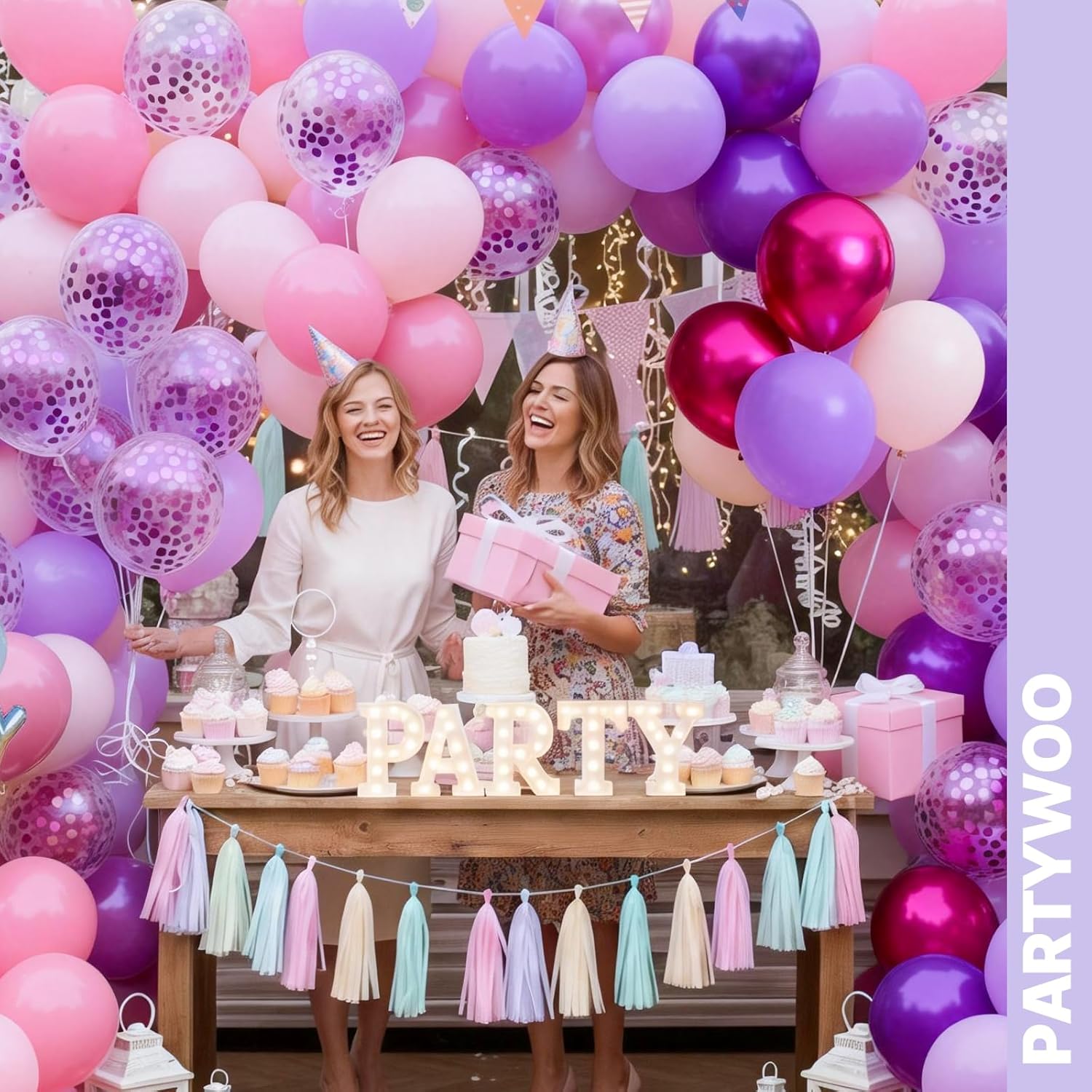 PartyWoo 66pcs Pink & Purple Balloons - 12 Inch Pastel Metallic & Confetti for Baby Shower & Birthday Decor