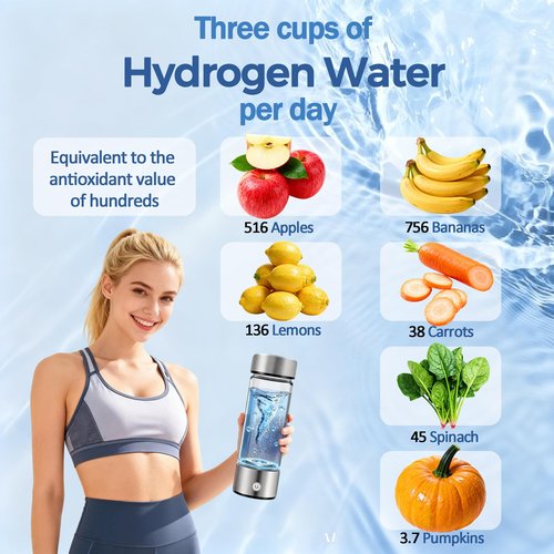Hydrogen Water Bottle Generator, High-Concentration Hydrogen Water Maker, Up to 4000 PPB, with SPE/PEM Technology, Portable USB Rechargeable for Home Office Travel Fitness Drinking