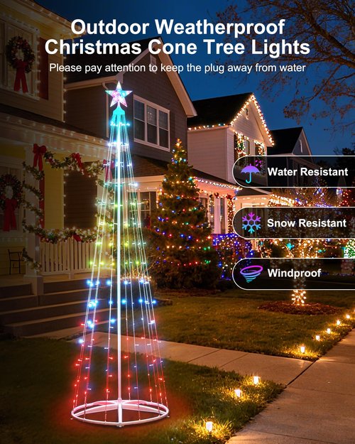 7.5Ft Smart LED Christmas Cone Tree Light, Lighted Artificial Tree with Star Topper, Music Sync with Remote APP Control, DIY RGB Light Show Tree for Xmas Indoor Outdoor Decorations (RGB)