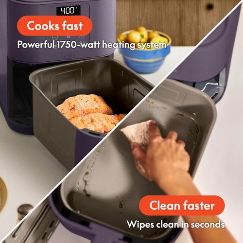 Bella 6 Qt Slim Air Fryer - EverGood™ Ceramic Nonstick Coating, Adjustable Temp, 60 Min Auto Shutoff | Plum