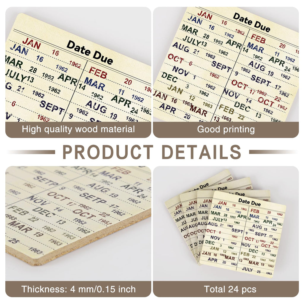 24 Pcs Library Due Date Card Book Coasters, Book Themed Party Favors Book Club Gifts for Book Club Decorations Library Decor Bookish Gifts Librarian Giftss