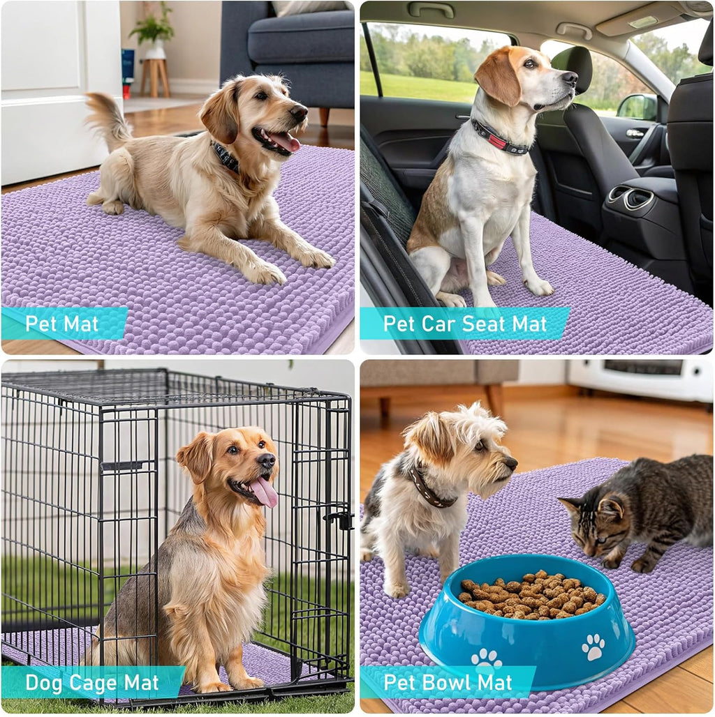 OLANLY Dog Door Mat - Absorbent Non-Slip Washable Chenille Mat for Muddy Paws | 47x24, Lavender