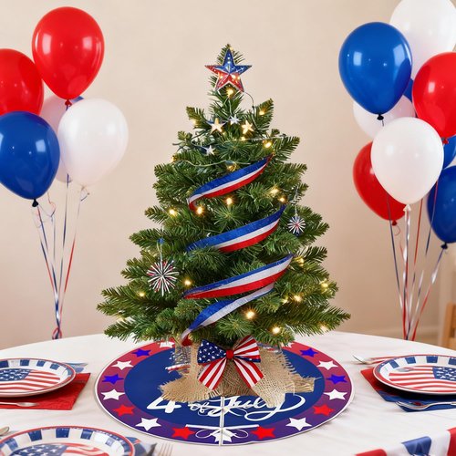 Sozize 15 Inch Mini Easter Tree Skirt 4th of July Tree Skirt American Flag Day Memorial Day Double Sided Print Mat Independence Day Easter Holiday Party Home Tabletop Christmas Tree Decoration