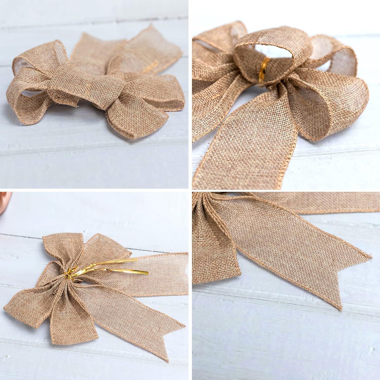 Skiennix Rustic Jute Wreath Bows - 6-Pack Burlap Decorations for Weddings & Holiday Parties