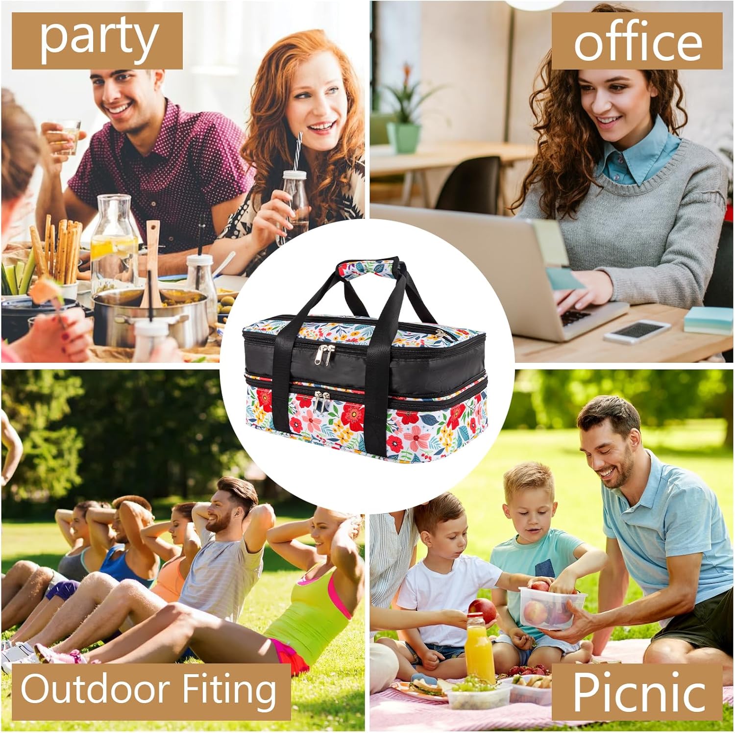 Pioneer Woman Double Decker Casserole Carrier - Expandable Leakproof Thermal Tote for Potluck & Travel