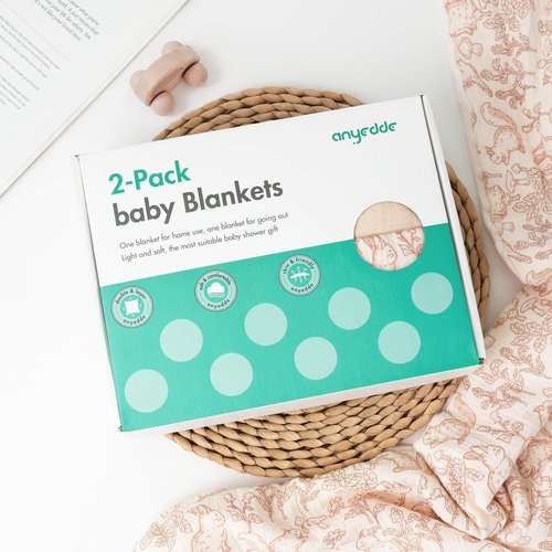 ANYEDDE Muslin Minky Baby Blanket for Boys and Girls - 2 Pack Soft Baby Blankets, Nursery Minky Blankets with Muslin Cotton Front and Dotted Fleece Backing, Cozy and Lightweight Newborn Blanket
