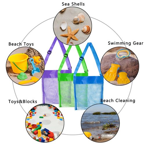 Luwint 3PCS Beach Shell Collecting Bags for Kids - Durable Mesh Shell Bags for Picking Up Seashells, Lightweight Shell Bags for Beach Trips and Treasures