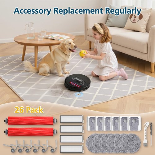 26 Pack Replacement Accessories for Roborock QV 35A / QV 35S Robot Vacuum, 2*Main Brush, 6*Side Brush, 4*Filters, 6*Mop Pads, 6*Dust Bag, 2*Tools