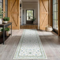 Hazo Haus Oushak Runner Rug - Floral Pastel Boho Design | Washable Low Pile Non-Slip 2x10 ft - Cream, Blue & Green