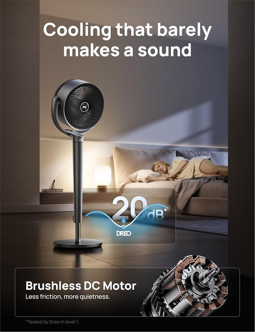 Dreo Smart Fan - 110ft Pedestal Fan with Quiet DC Motor, 150° Oscillation, 9 Speeds, 43" Height