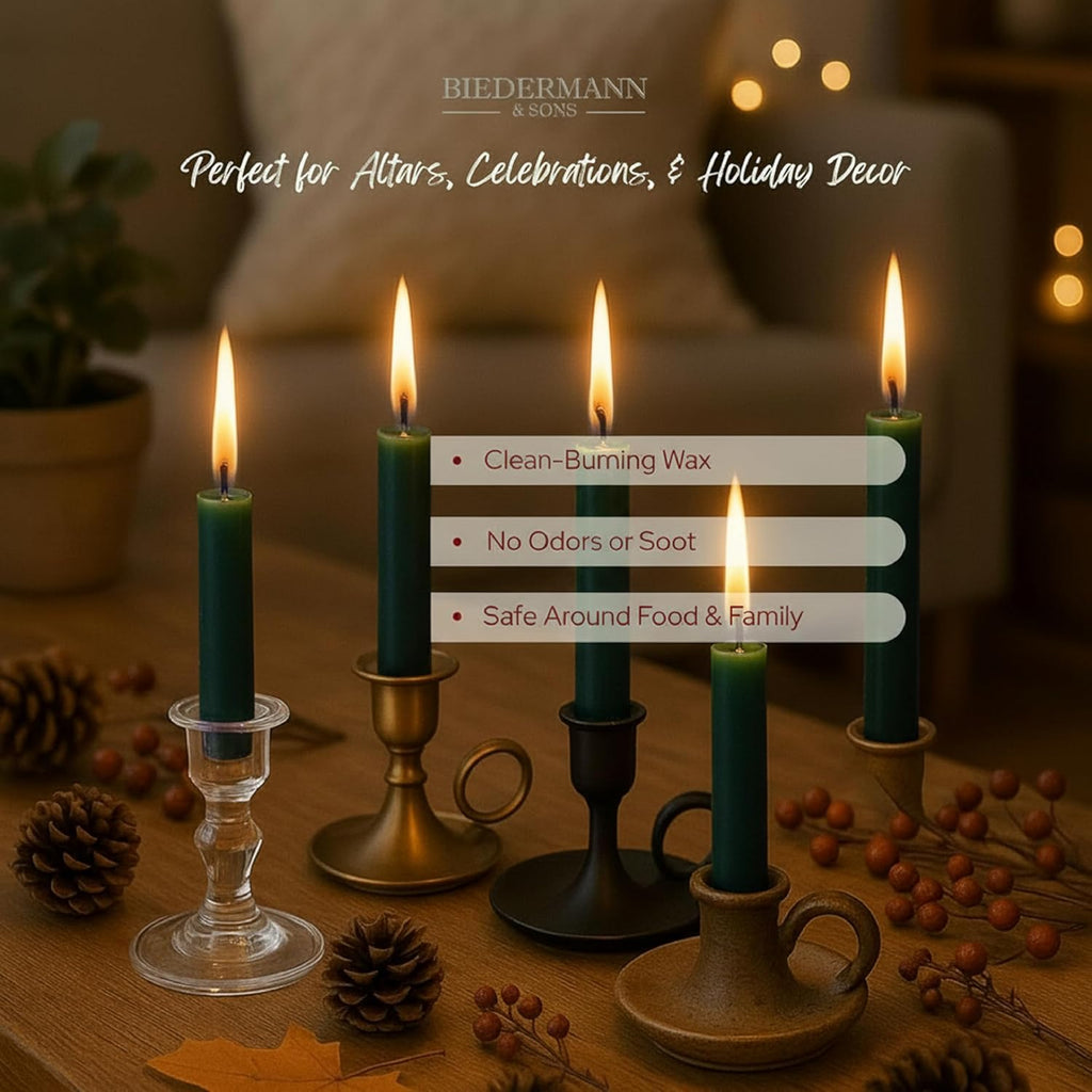 Biedermann & Sons Unscented Pine Green Tree & Chime Candles | 4 Inch Tall, 20-Pack - 2-Hour Burn Time