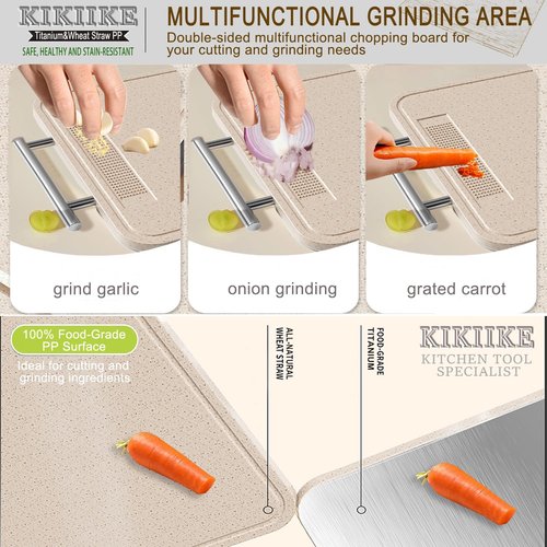 Titanium Cutting Board Double Sided Pure Titanium Cutting Boards for Kitchen, Pure titanium & Wheat Straw PP Food Grade metal chopping boards Easy to Clean Large Size