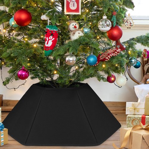 Christmas Tree Collar Black Hexagon Folable Christmas Ring Tree Skirt for Artificial Trees Base Stand Cover Xmas Trees Decoration