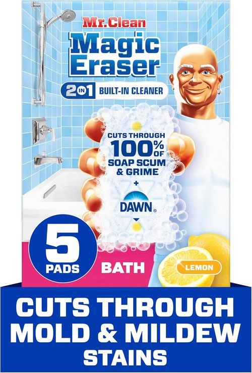 Mr. Clean Magic Eraser - Powerful Bathroom Cleaner Sponge with Lemon Scent | 5 Count Pack
