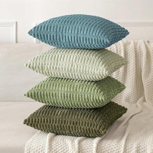 MIULEE Corduroy Decorative Throw Pillow Covers - Soft Boho Striped Design | 18x18 Inch Coastal Blue for Modern Home Decor