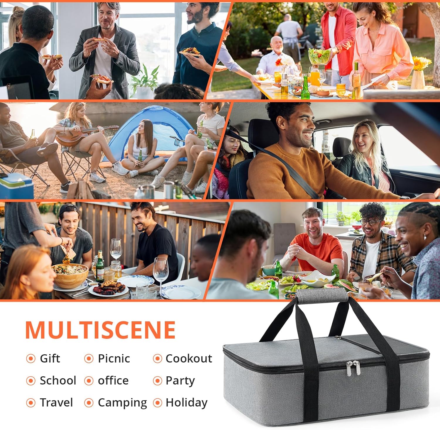 Skiennix Insulated Casserole Carrier - Versatile Lunch Tote for Hot or Cold Food | Fits 9"x13" Dish - Grey
