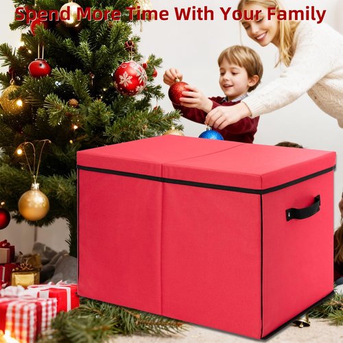 Inin Christmas Ornament Storage Box - Adjustable Dividers & Stackable Design | Holds 72 Balls, Red
