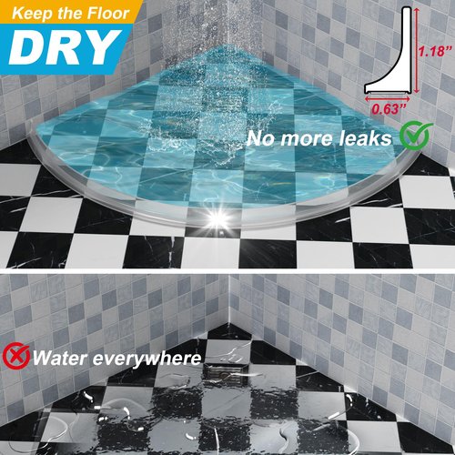 Zehiels 39" Shower Threshold Water Dam Silicone Shower Water Guard Collapsible Shower Door Bottom Seal Shower Splash Guard for Wet and Dry Separation