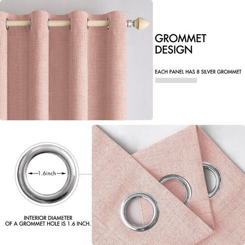 MIULEE 100% Blackout Linen Curtains - Thermal Insulated Blush Pink Drapes | Room Darkening 52 x 72 Inch (2 Panels)
