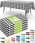 Pureegg Disposable Plastic Tablecloths - 10 Pack, 54 x 108 Inch, Leakproof Black & White Gingham Design