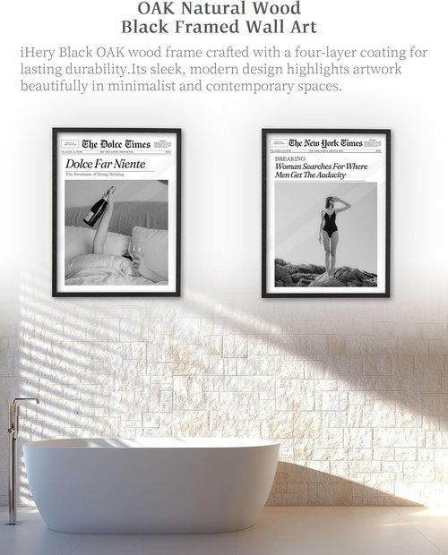 iHery Premium Natural Black Oak Wood Framed Wall Art - Dolce Far Niente Canvas Decor 12x16in