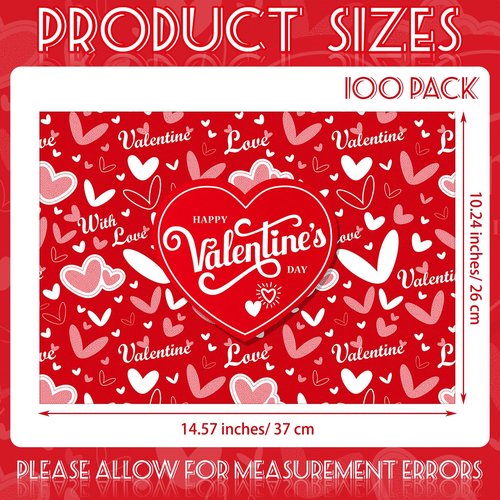 Noveread 100 Pcs Valentine's Day Placemats Red Heart Disposable Paper Place Mats 14.57 x 10.24 Inch Valentine Table Mats for Valentine's Day Party Decoration Dining Kitchen Anniversary Holiday