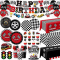 Race Car Birthday Party Decorations,185pcs Cars Birthday Decorations Plates and Napkins Cups Tablecloths,Cake Topper,Balloon for Racing birthday Decorations,Serves 24
