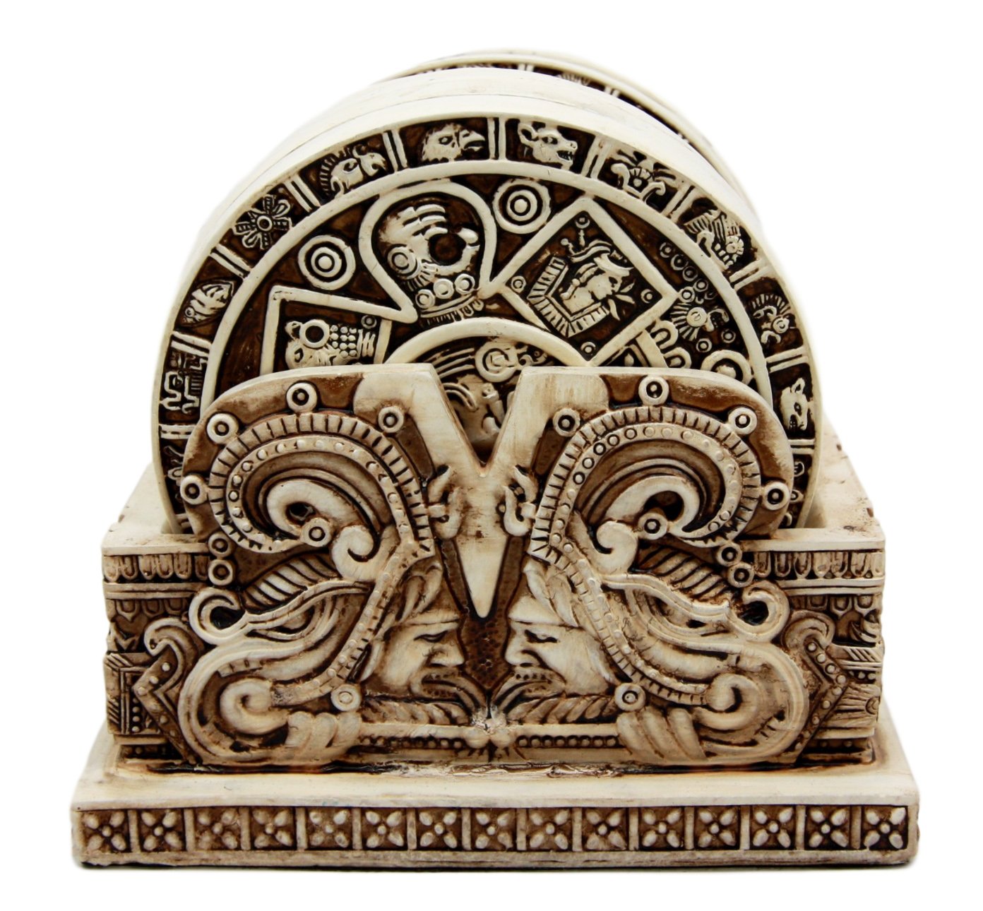 Gifts & Decors Ancient Aztec Demonic Gods Warrior Rank Symbols Set of 6 Coasters with Holder Figurine