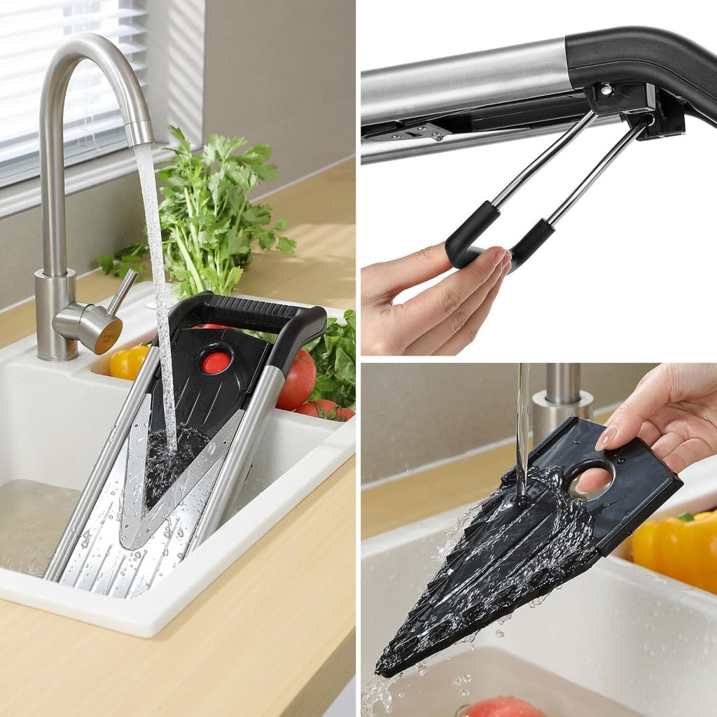 Supernal 5-in-1 Adjustable Mandoline Slicer - Stainless Steel Vegetable Cutter with Cut-Resistant Gloves | Safe & Durable for Potatoes, Tomatoes, Carrots, Onions & More