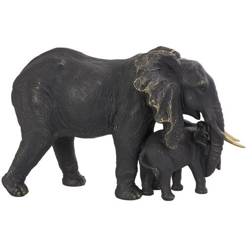 Deco 79 Polystone Elephant Decorative Sculpture Family Home Decor Statue with Gold Foil Accents, Accent Figurine 14" x 8" x 9", Bronze