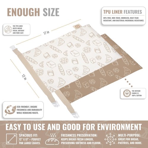 Cozy Bread® Reusable Bread Bag Set for Home Bakers | USA Brand | Charming Designs (Bread)